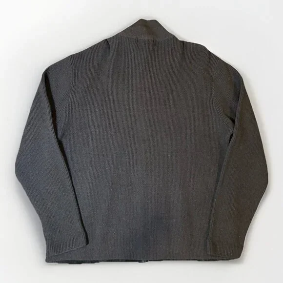 Brandini Black Suede Leather Merino Wool Full Zip Sweater Jacket Mens Size Large - Picture 7 of 8